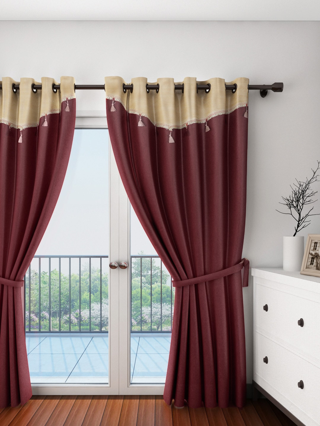 

Cortina Single Fancy Valance Plain Door Curtain, Maroon