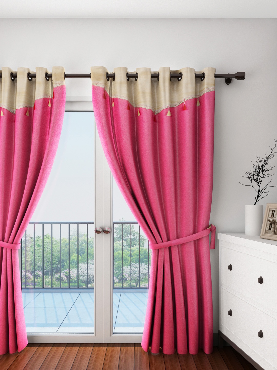 Cortina Fancy Valance Plain Single Door Curtain, Pink