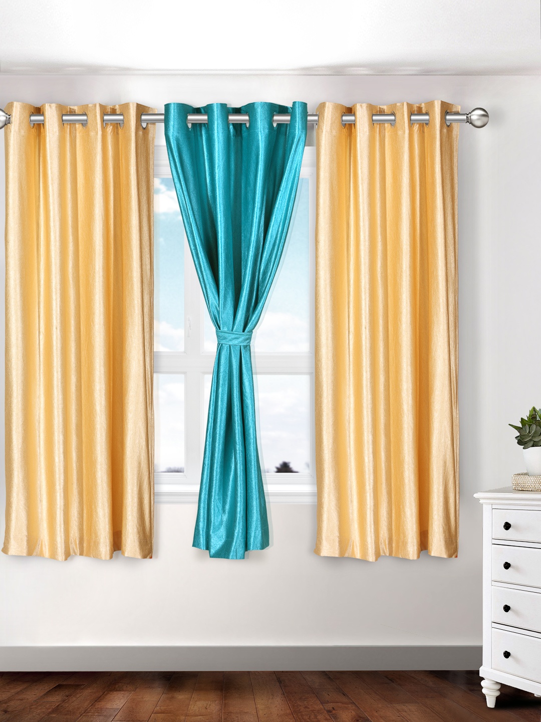 

Cortina Set of 3 Plain Window Curtains, Blue