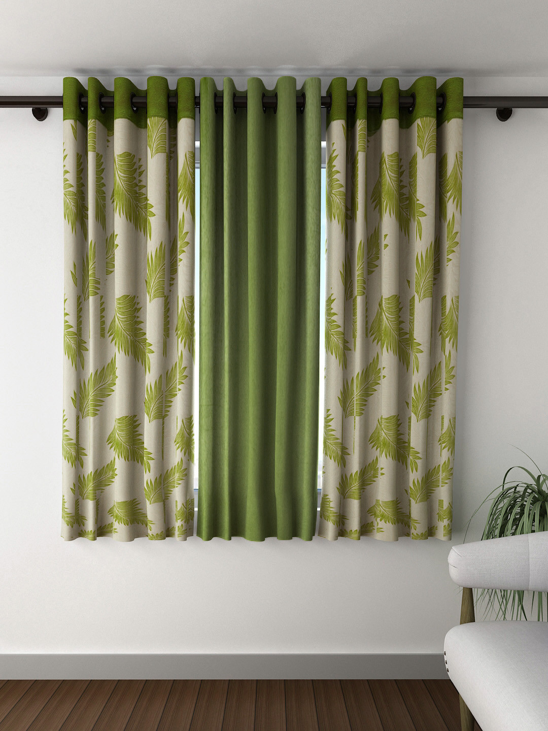 

Cortina Set of 3 Leaf Print Window Curtains, Beige