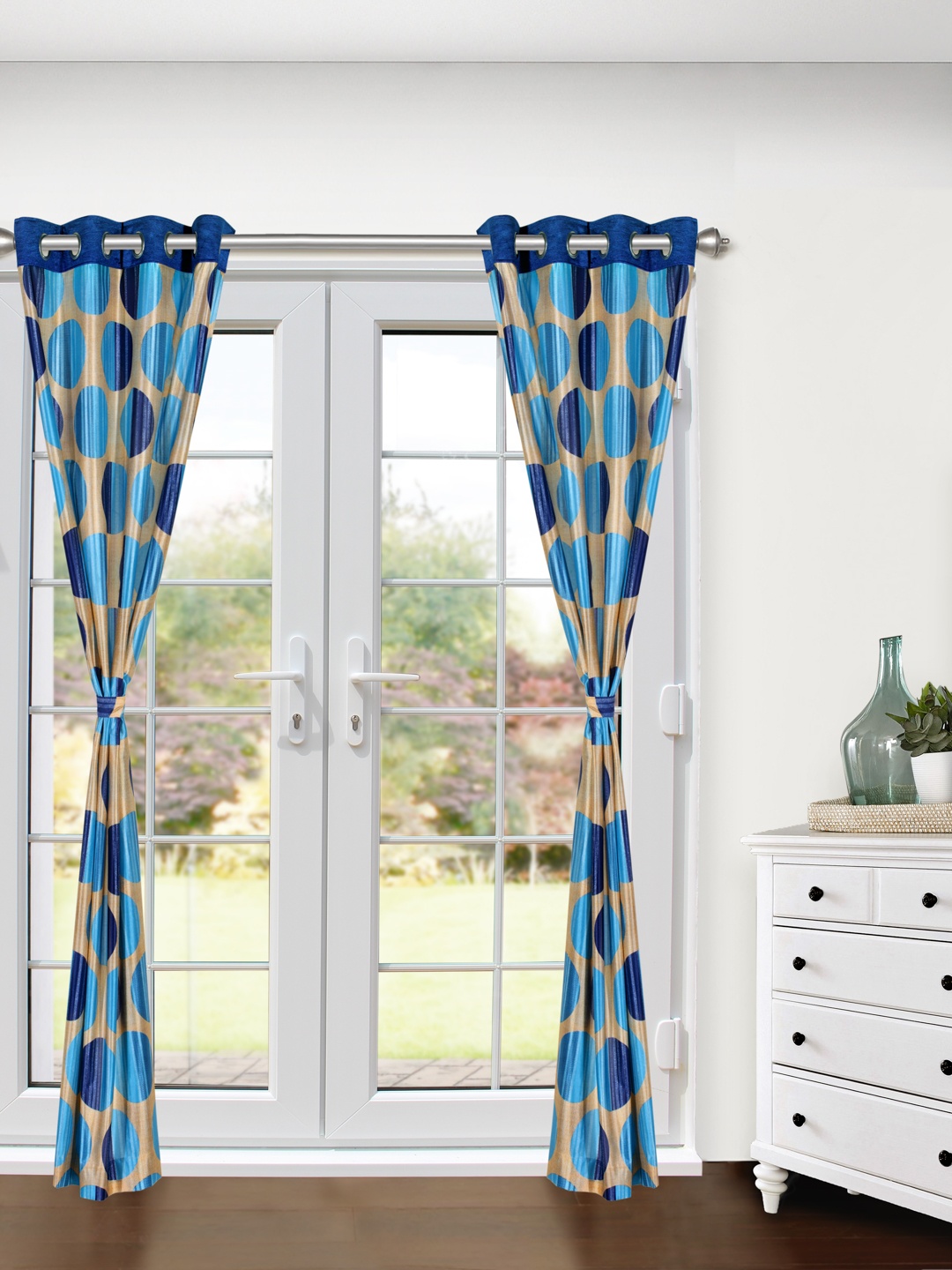 Cortina Set of 2 Blue & Beige Printed Door Curtains