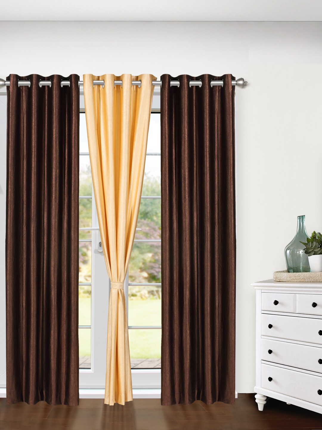 

Cortina Set of 3 Door Curtains, Coffee brown