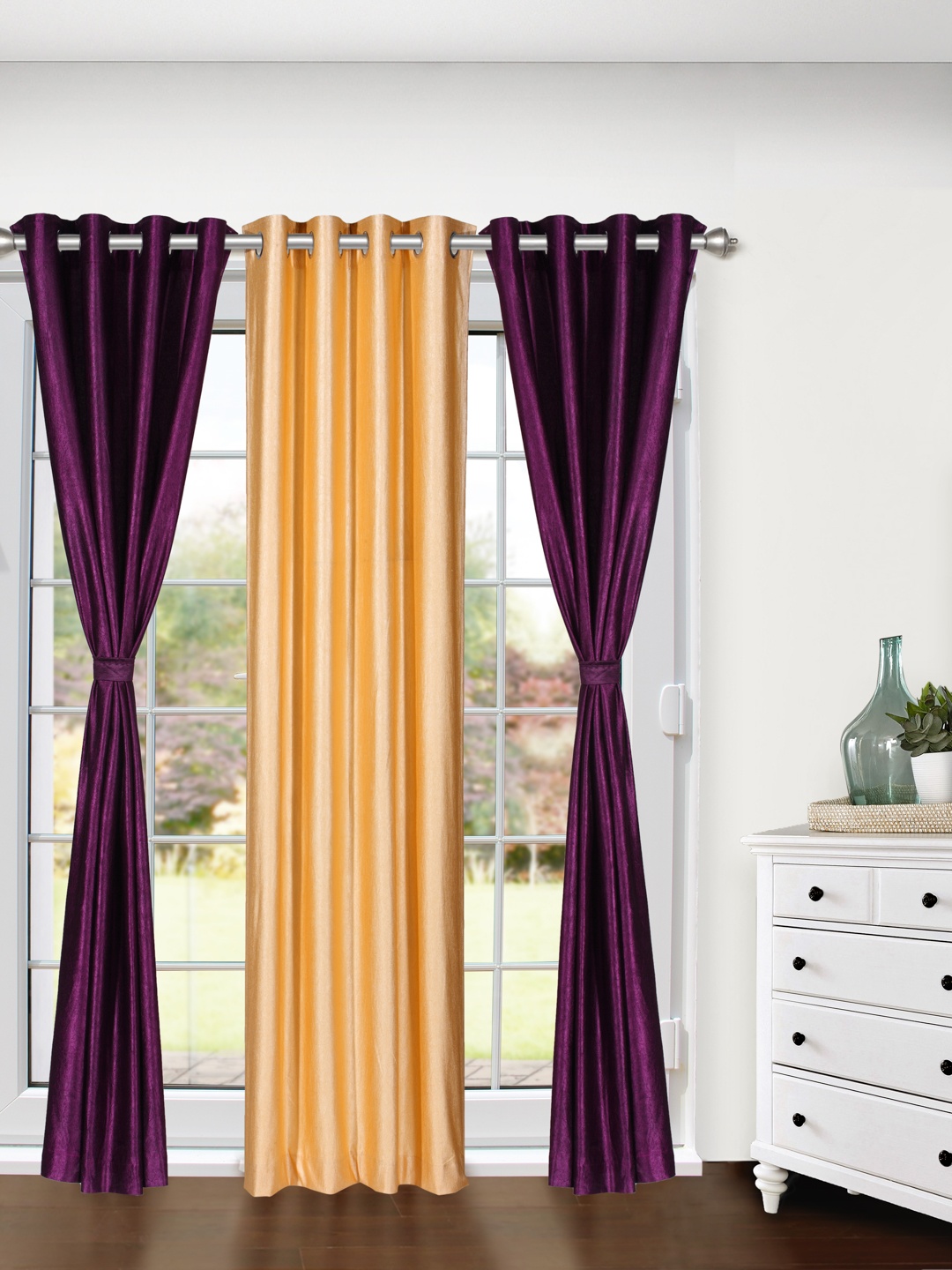 

Cortina Purple & Beige Set of 3 Solid Door Curtains