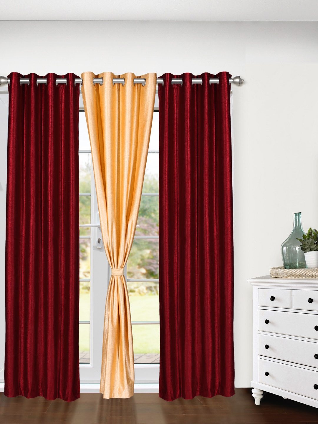 

Cortina Maroon & Beige Set of 3 Solid Door Curtains