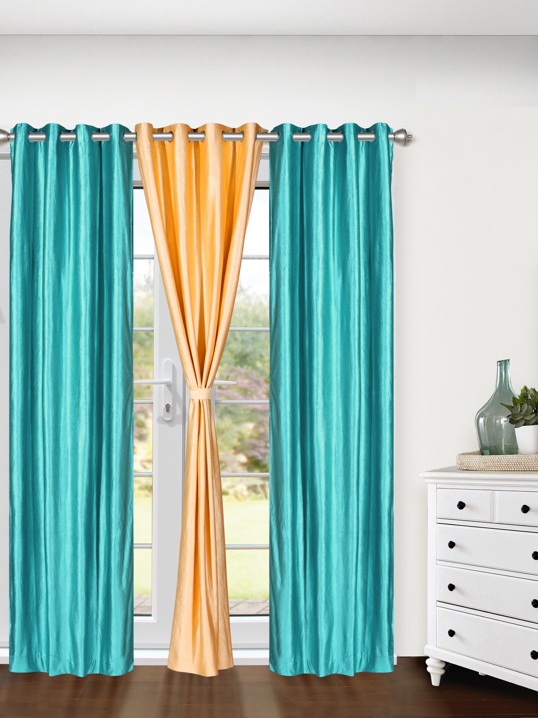 

Cortina Set of 3 Plain Long Door Curtains, Turquoise blue