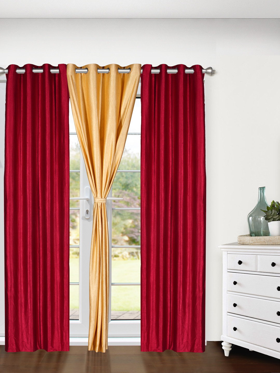 

Cortina Set of 3 Plain Long Door Curtains, Red