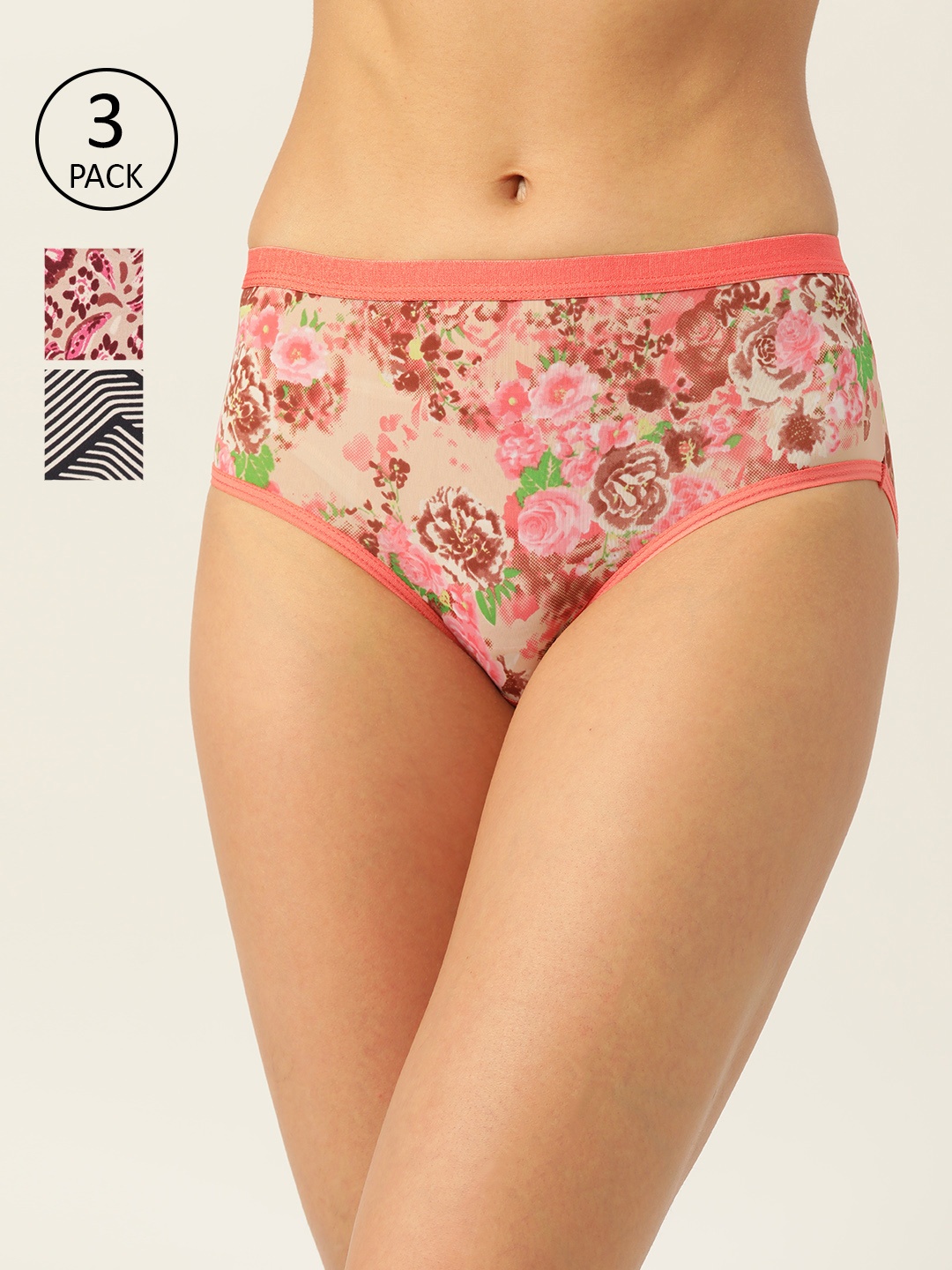 

DressBerry Women Pack of 3 Printed Hipster Briefs DREPOLYPNTY-012, Pink