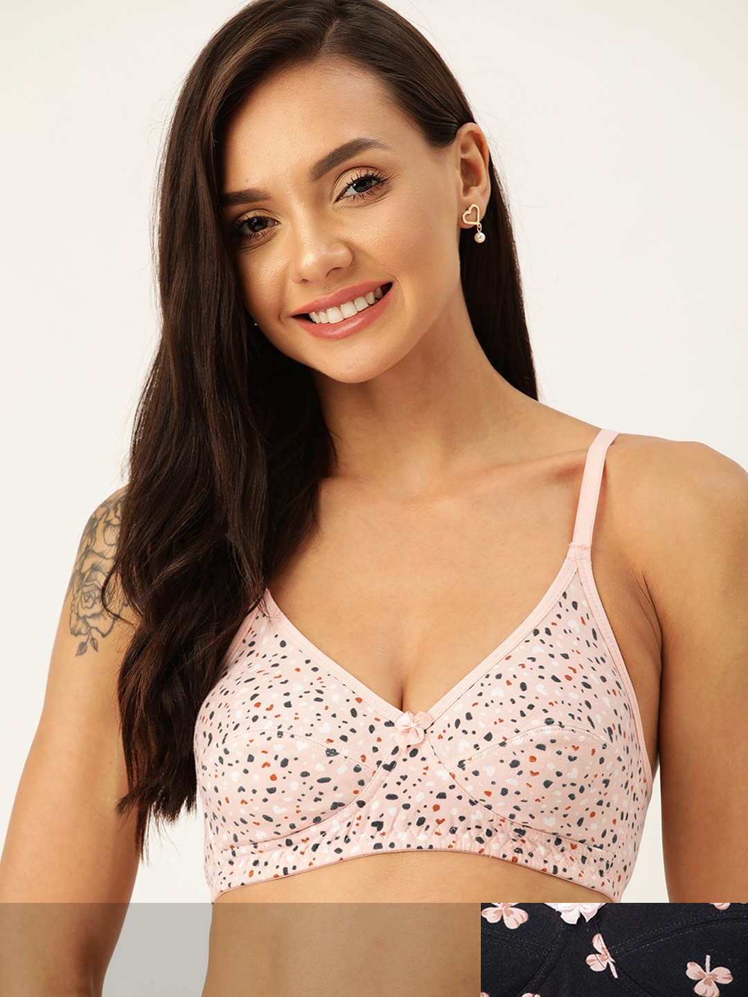 

DressBerry Pack of 2 Pink & Navy Blue Geometric Everyday Bra Medium Coverage