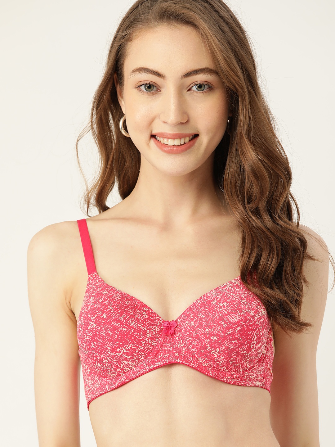

DressBerry Pink & White Abstract T-shirt Bra - Medium Coverage Underwired Lightly Padded