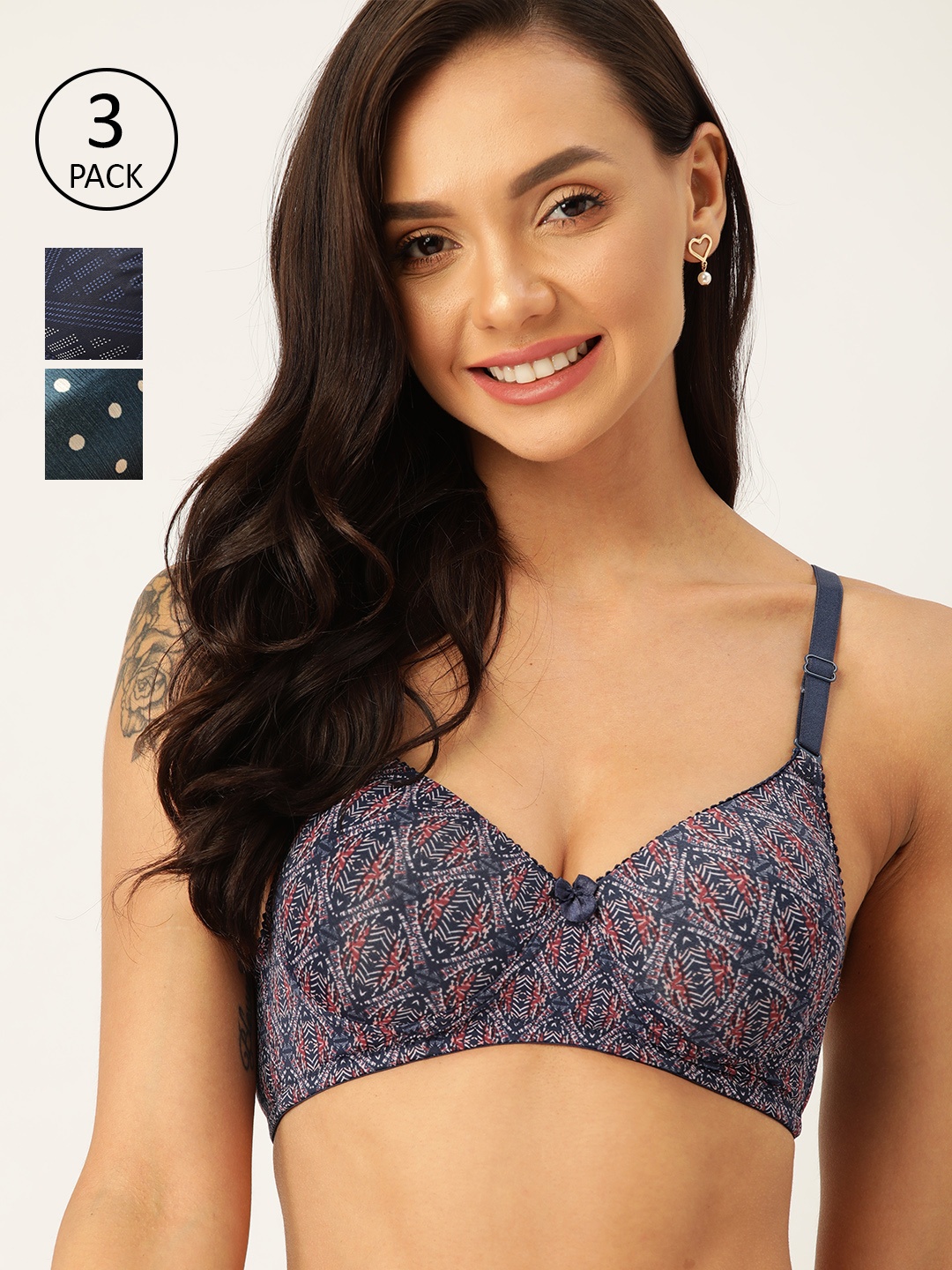 

DressBerry Navy Blue & White Graphic Everyday Lightly Padded Bra DB-G524-3PP-002-MN1