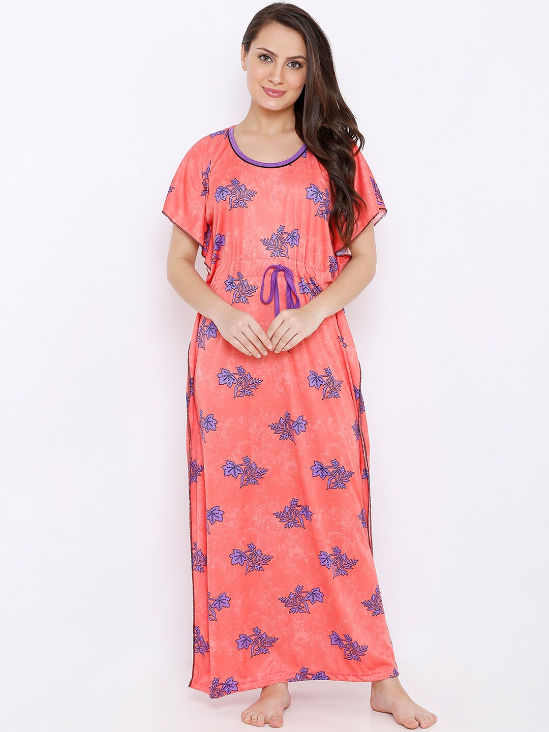 

Pretty Awesome Peach Printed Maxi Nightdress