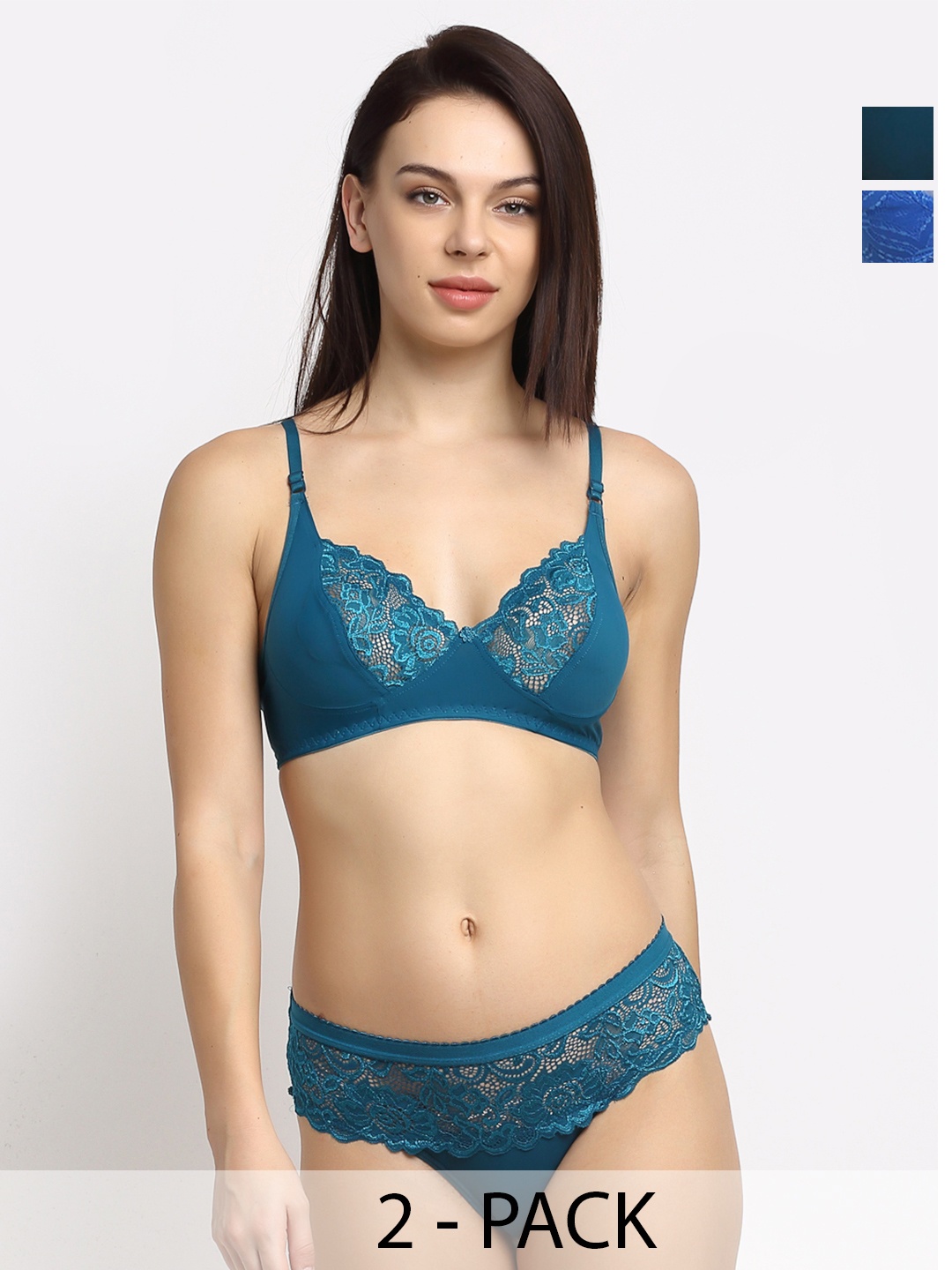 

Friskers Women Pack Of 2 Self-Design Lace Lingerie Set O-305-36-O-306-05, Blue