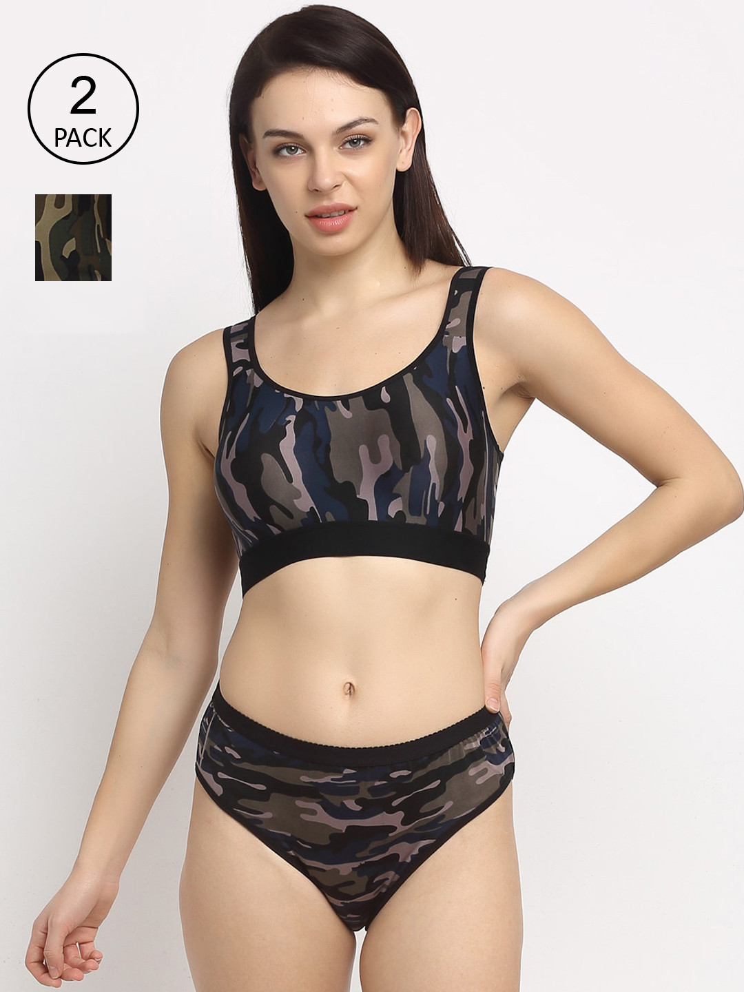

Friskers Women Pack Of 2 Camouflage Printed Lingerie Set O-307-17-O-307, Black