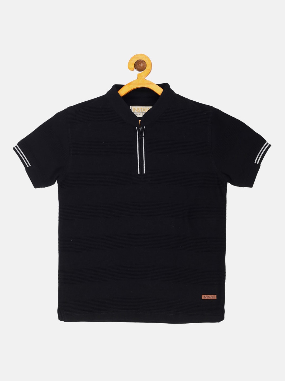 

Instafab Boys Black Mandarin Collar T-shirt