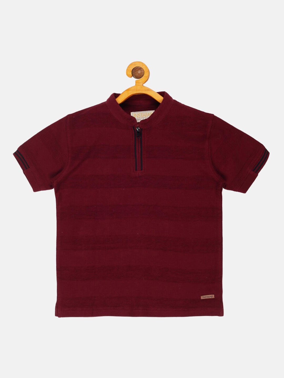 

Instafab Boys Maroon Striped Henley Neck T-shirt