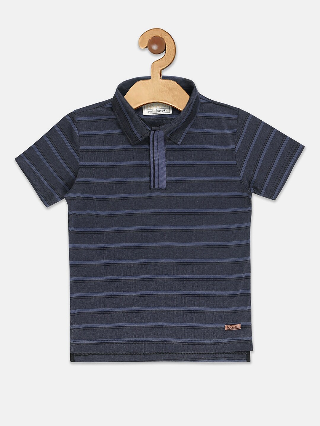 

Instafab Boys Grey Striped Polo Collar T-shirt