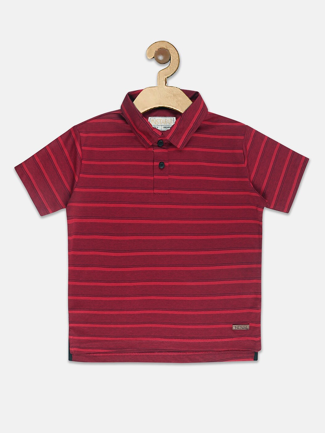 

Instafab Boys Red Striped Polo Collar T-shirt