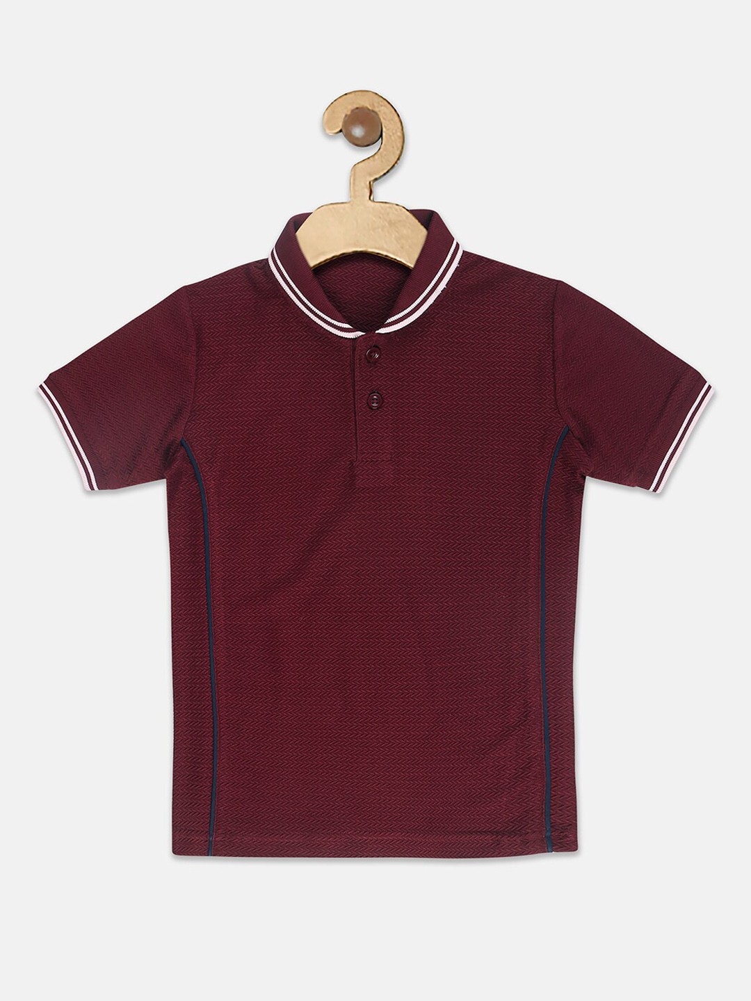 

Instafab Boys Maroon Striped High Neck Extended Sleeves T-shirt