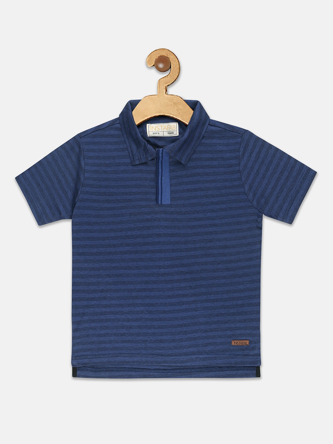 

Instafab Boysvy Blue Striped Polo Collar Applique T-shirt, Navy blue