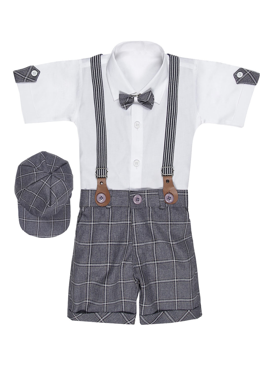 

Aj DEZInES Boys White & Grey Shirt with Shorts Bow Cap