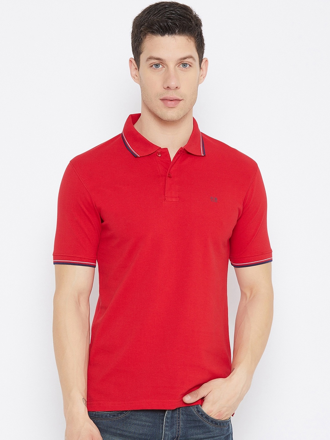 

Okane Men Red Polo Collar T-shirt