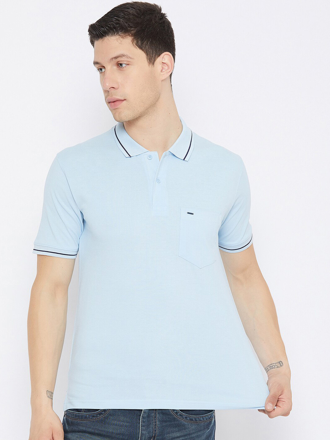 

Okane Men Blue Polo Collar T-shirt