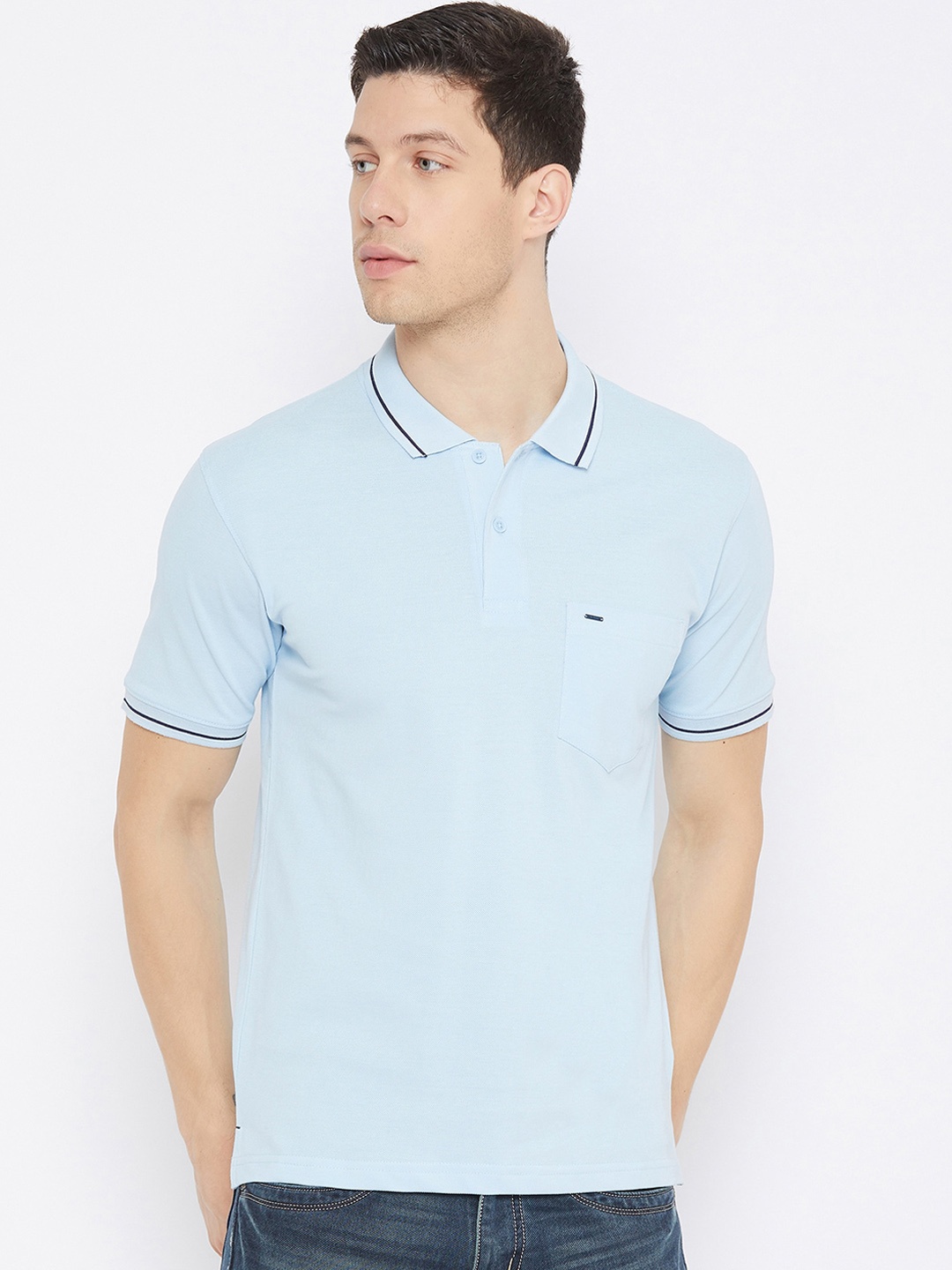 

Okane Men Blue Polo Collar T-shirt