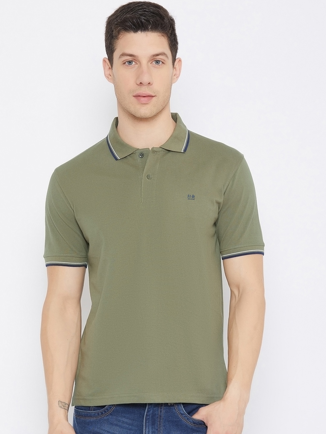

Okane Men Olive Green Polo Collar T-shirt