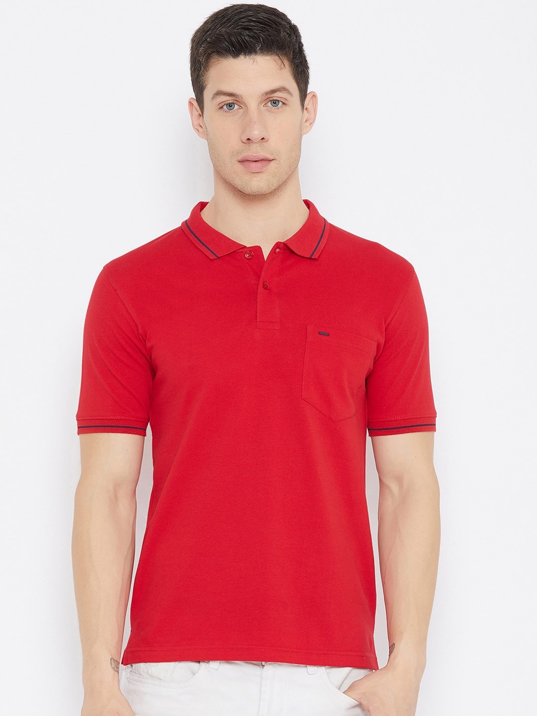 

Okane Men Red Polo Collar T-shirt