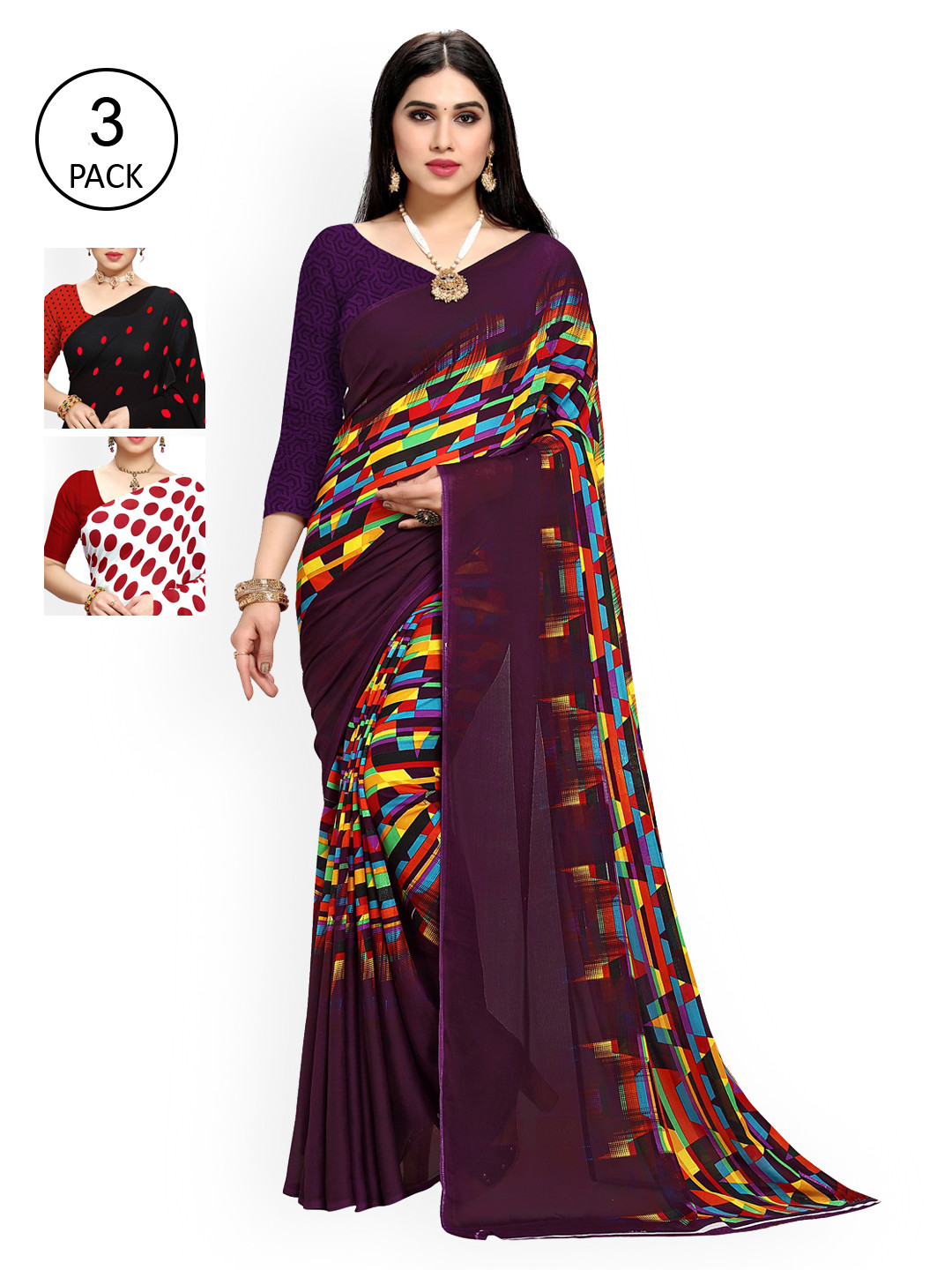

KALINI Pack of 3 Poly Georgette Printed Saree, Multi