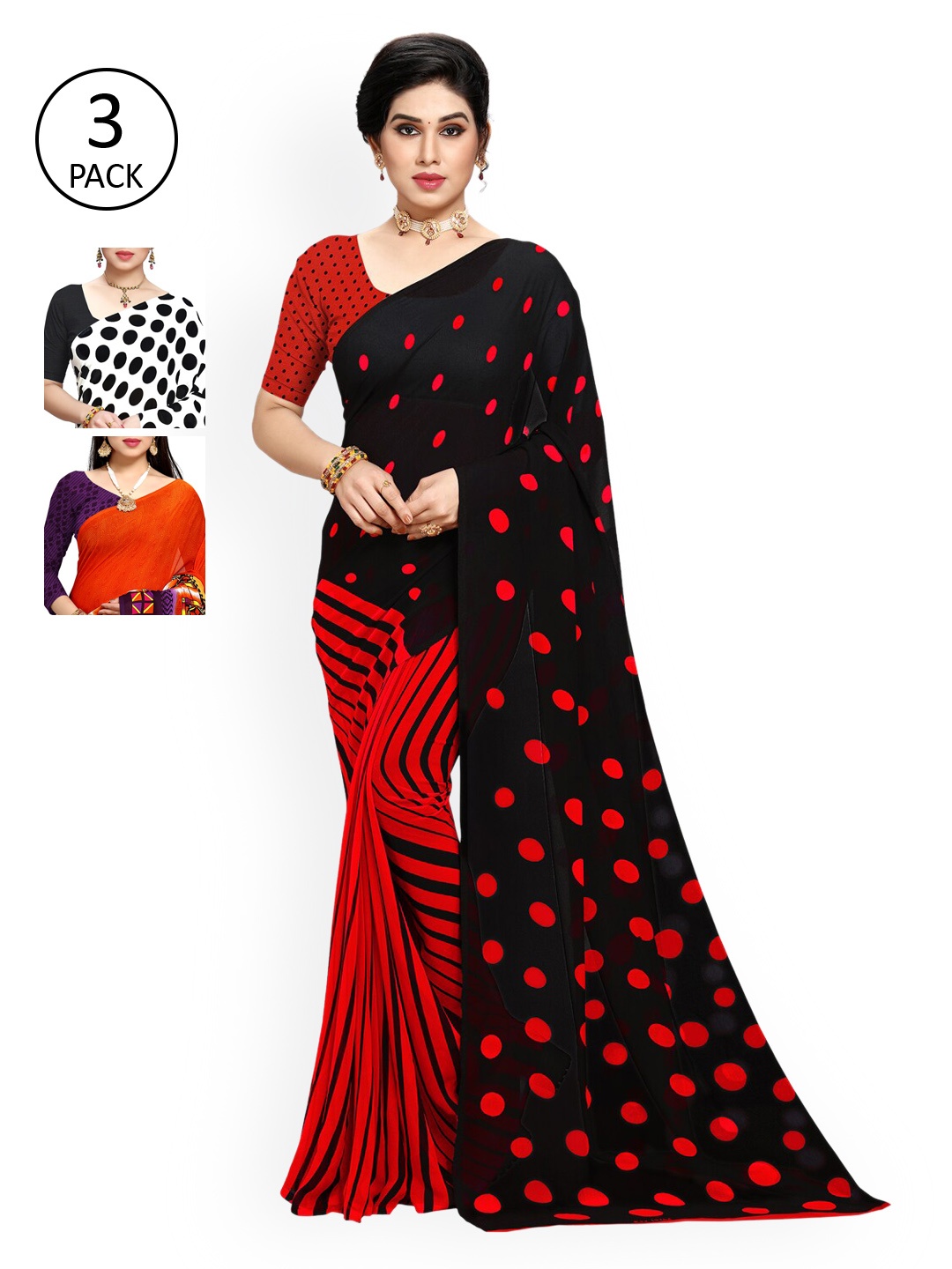 

KALINI Red & Black Pack of 3 Saree