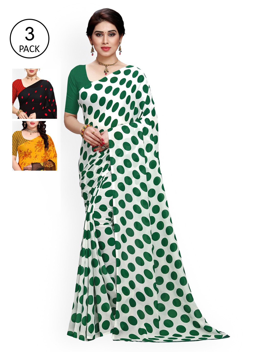 

KALINI Multicoloured Set of 3 Poly Georgette Saree, Multi
