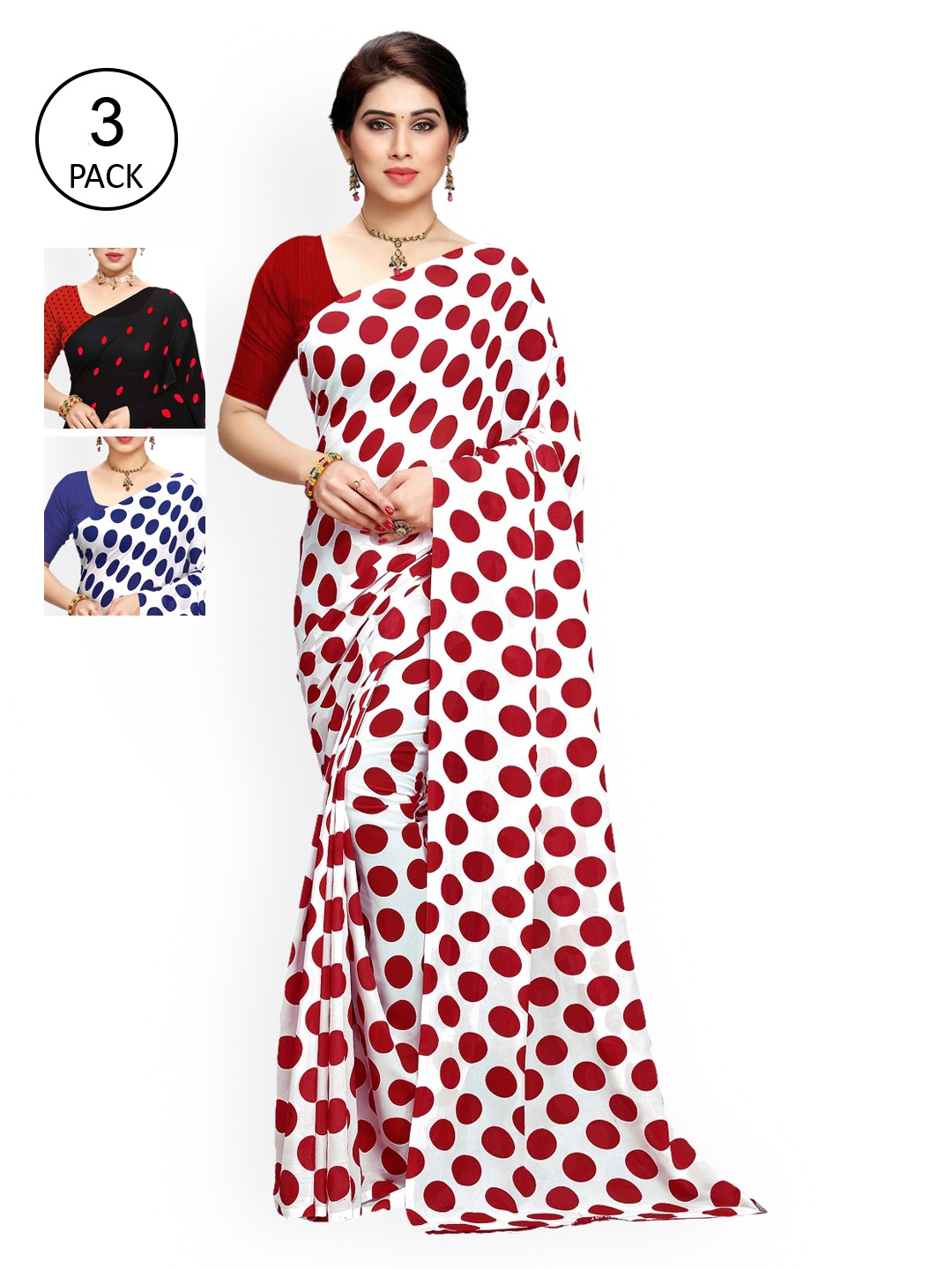 

KALINI Pack of 3 Poly Georgette Printed Saree, Multi