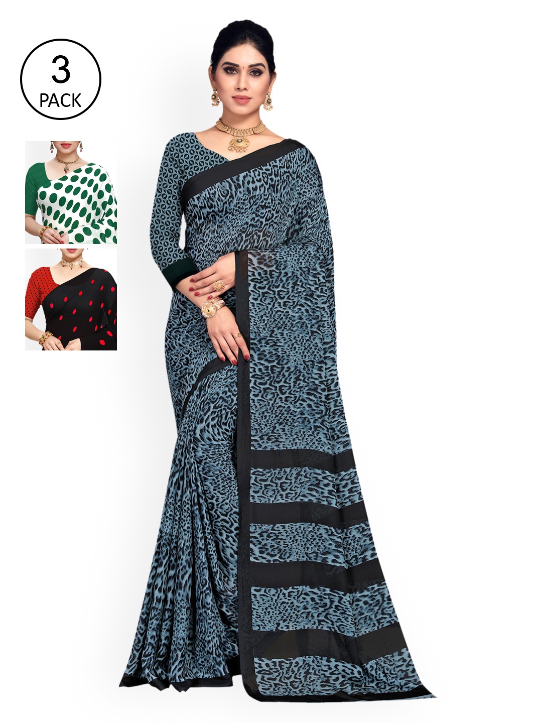 

KALINI Green & White Pack of 3 Saree