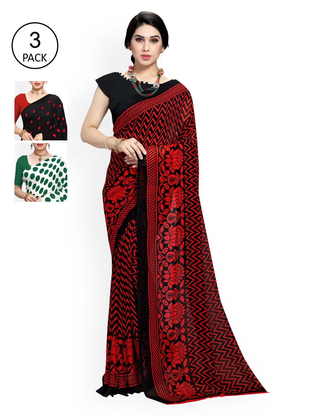 

KALINI Pack Of 3 Green & Black Saree