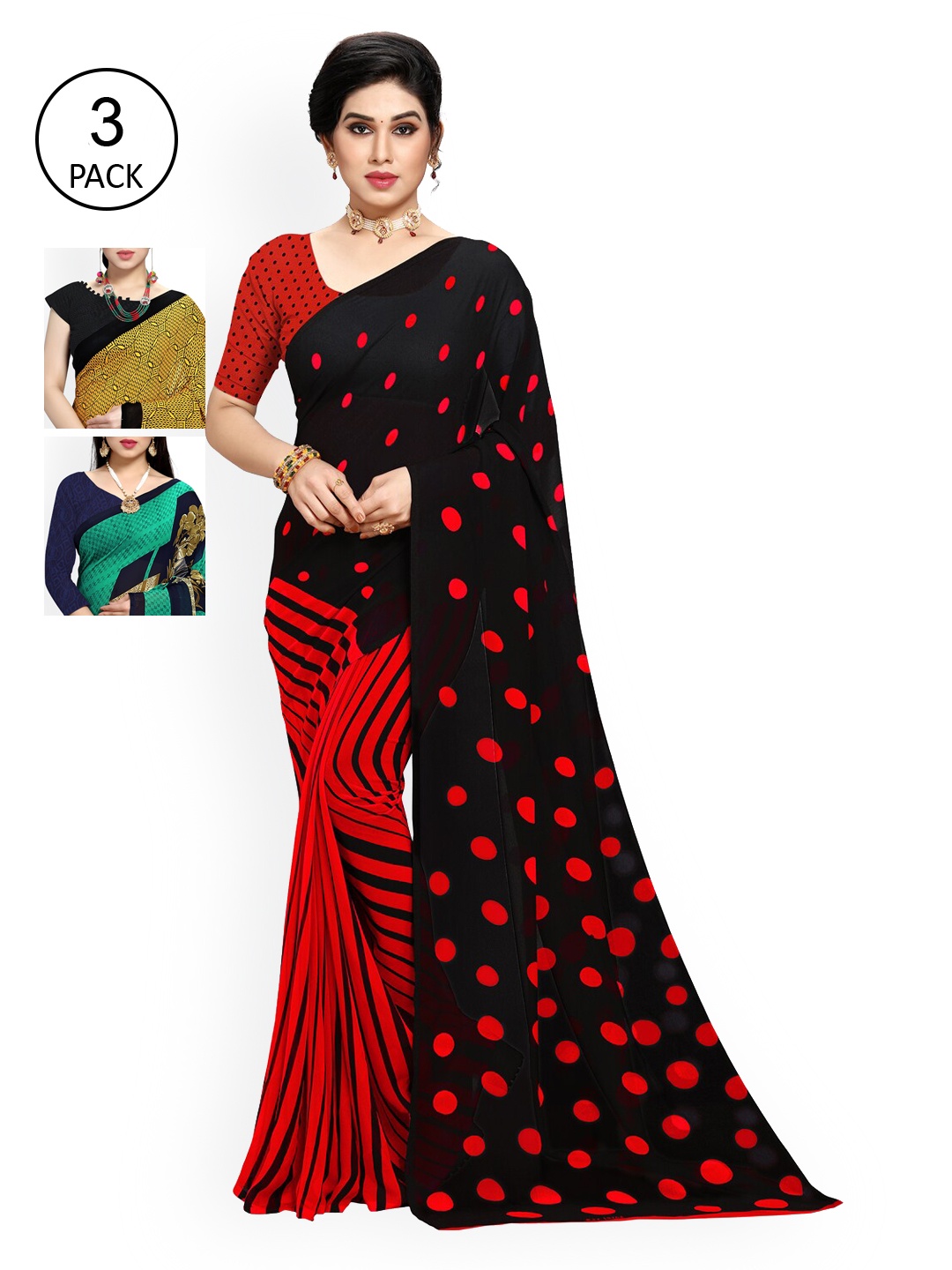 

KALINI Pack of 3 Poly Georgette Printed Saree, Multi
