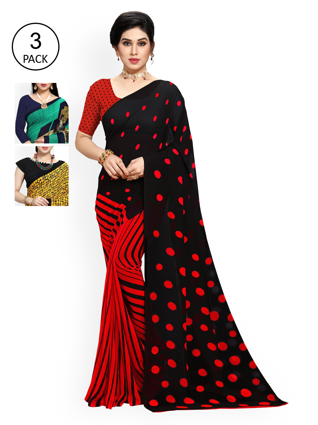 

KALINI Multi Pack of 3 Printed Poly Georgette Saree