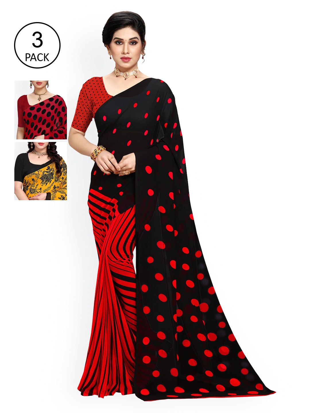 

KALINI Multi Pack of 3 Printed Poly Georgette Saree