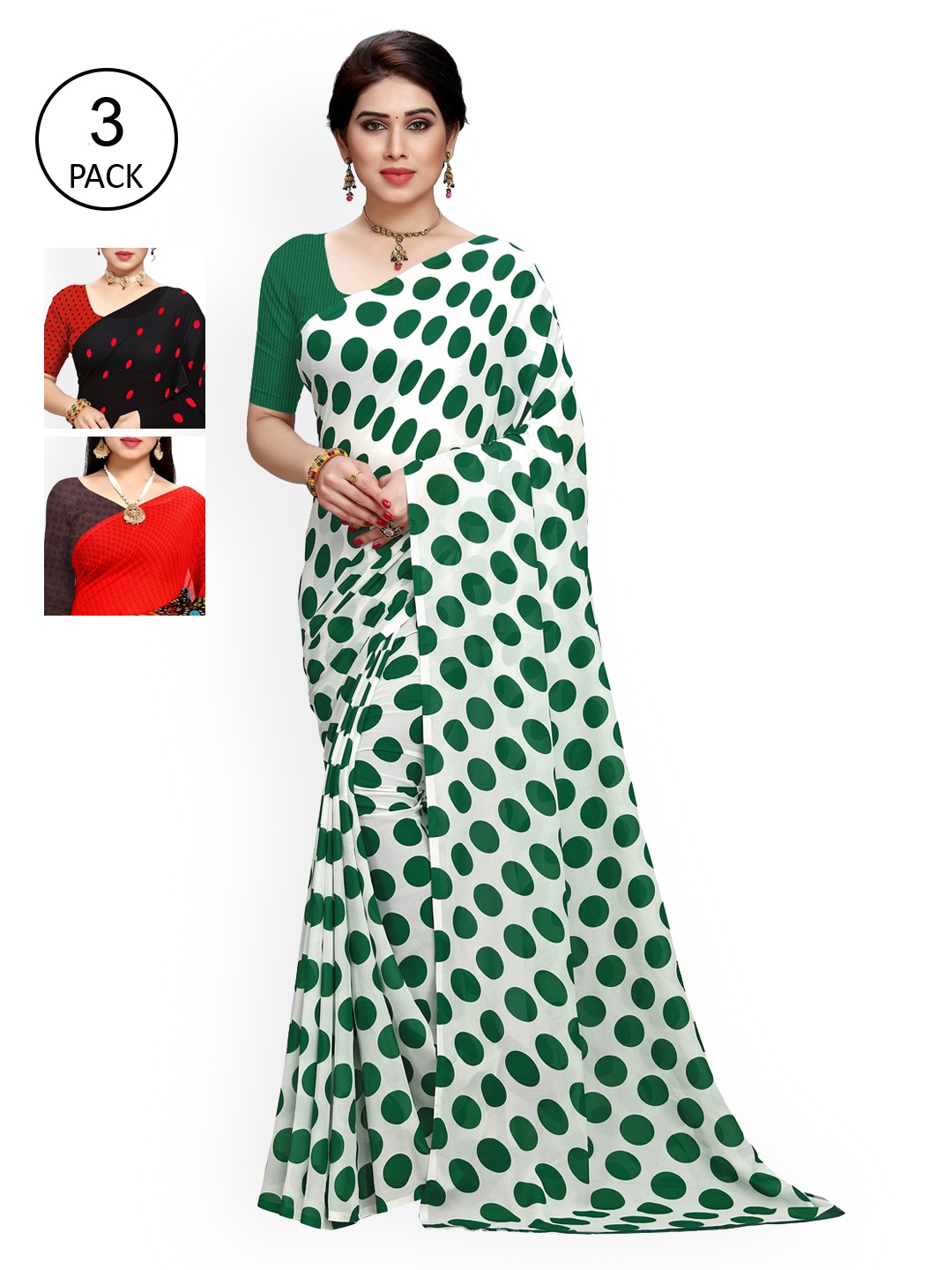 

KALINI Multicoloured Set of 3 Poly Georgette Saree, Multi