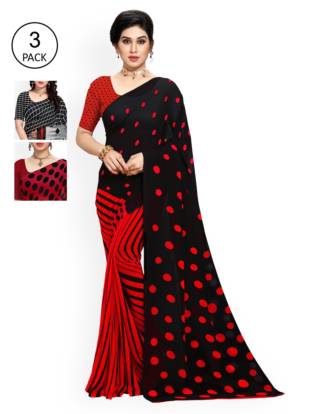 

ANAND SAREES Pack of 3 Poly Georgette Printed Saree, Multi