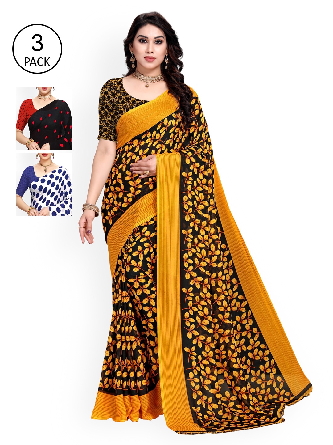 

KALINI White & Blue Pack of 3 Printed Saree