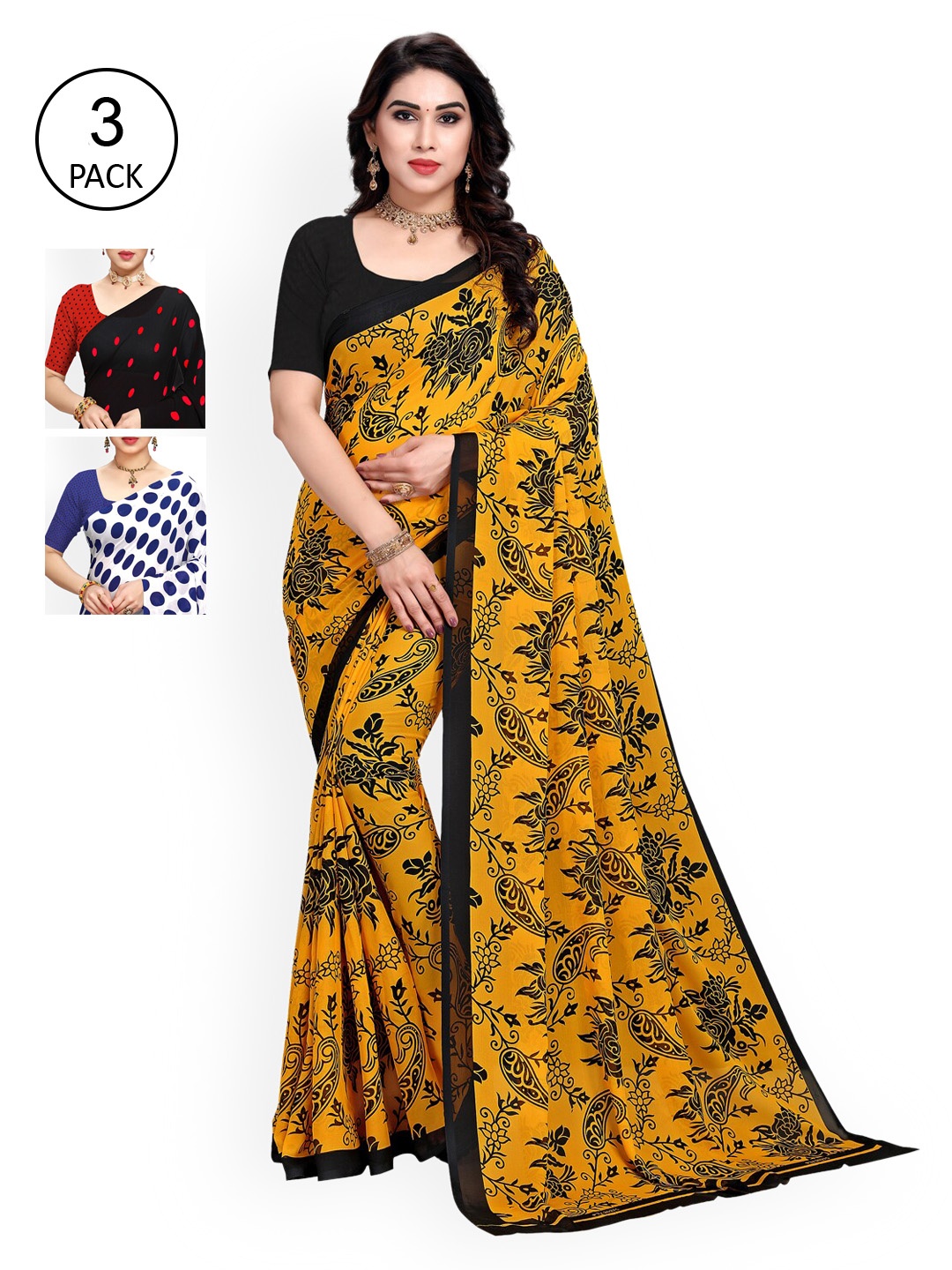 

KALINI White & Blue Pack of 3 Saree