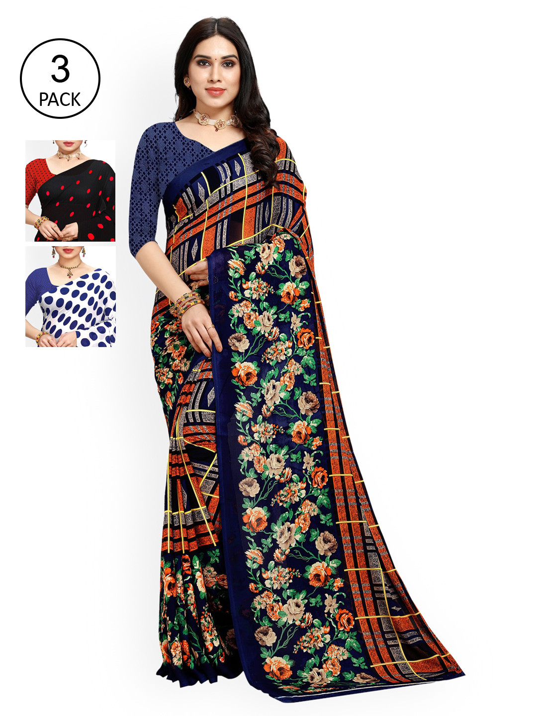 

KALINI Pack Of 3 White & Blue Saree