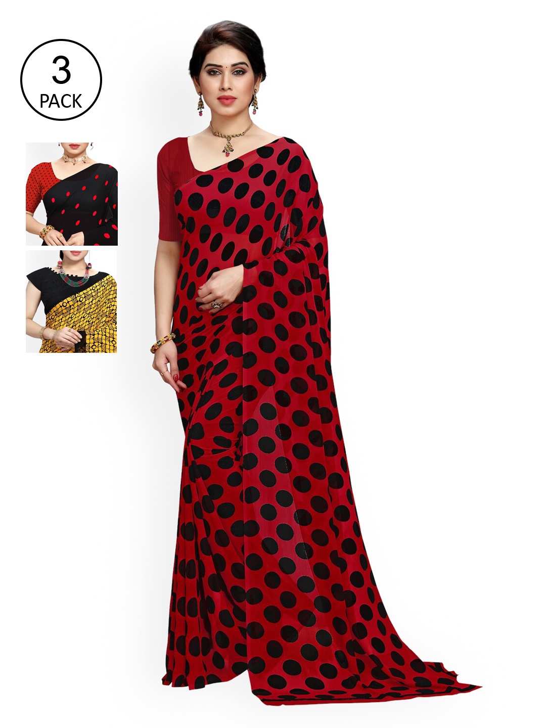 

KALINI Multicoloured Set of 3 Poly Georgette Saree, Multi