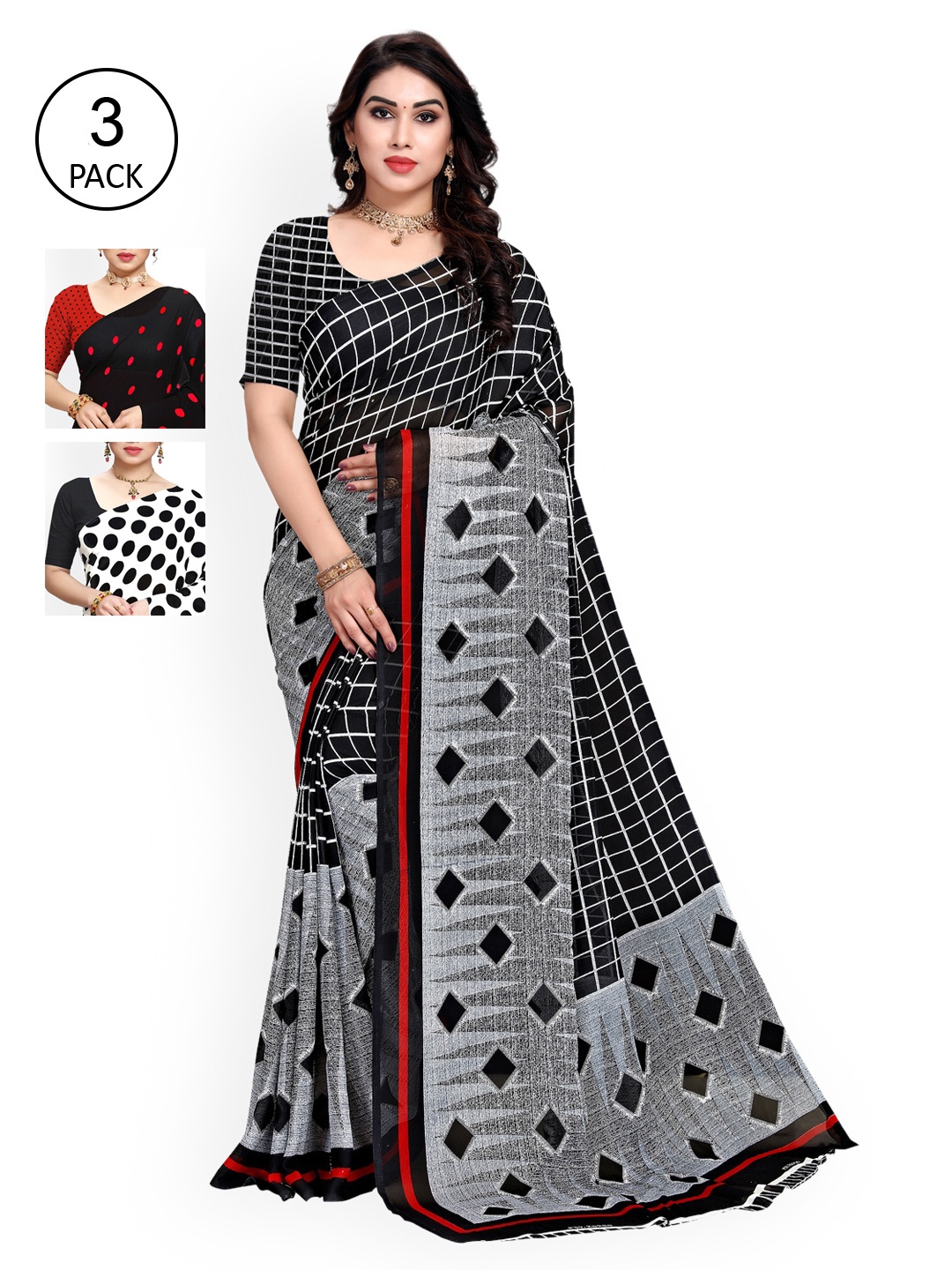 

ANAND SAREES Pack of 3 Poly Georgette Printed Saree, Multi