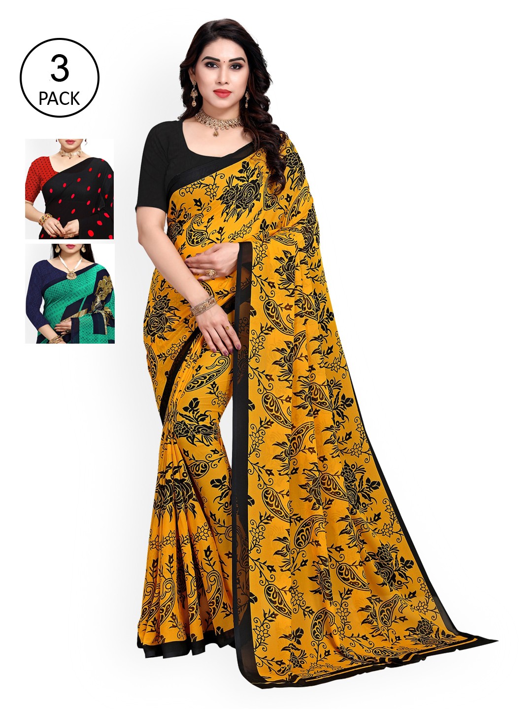 

KALINI Multi Pack of 3 Printed Poly Georgette Saree