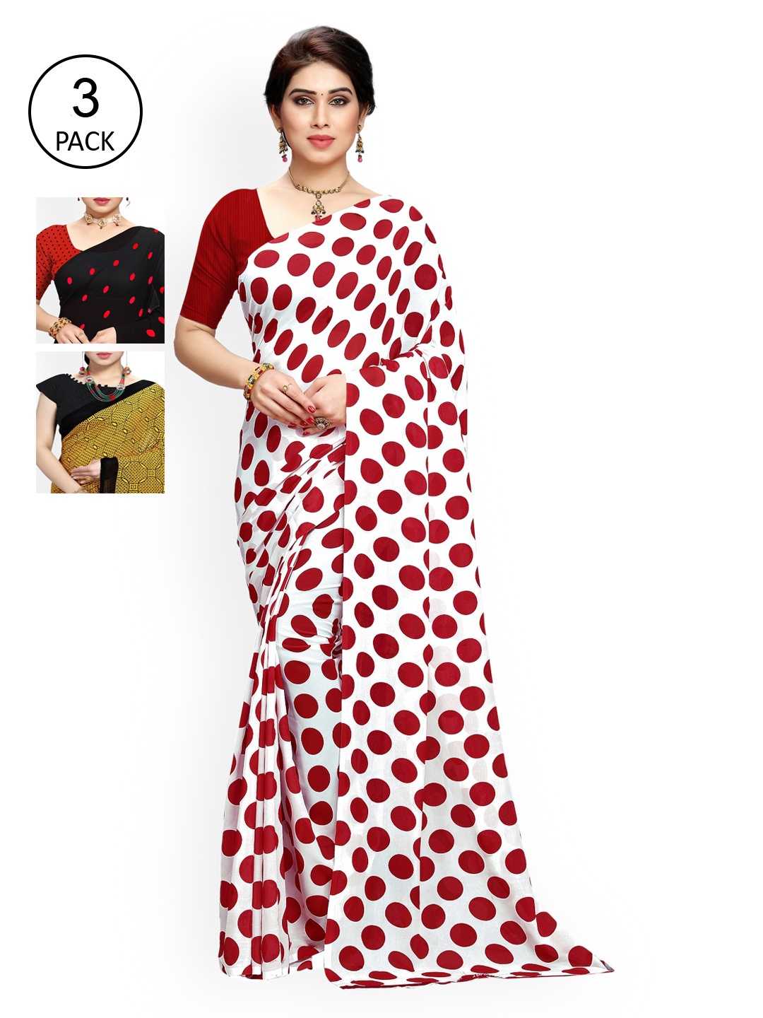 

KALINI White & Red Pack of 3 Saree