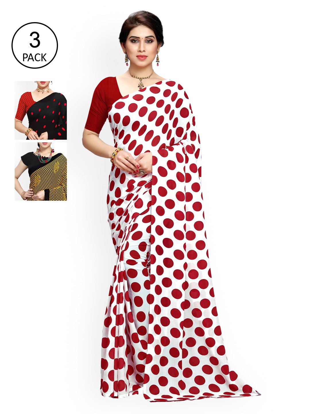

ANAND SAREES Pack Of 3 Multicoloured Poly Georgette Sarees, Multi