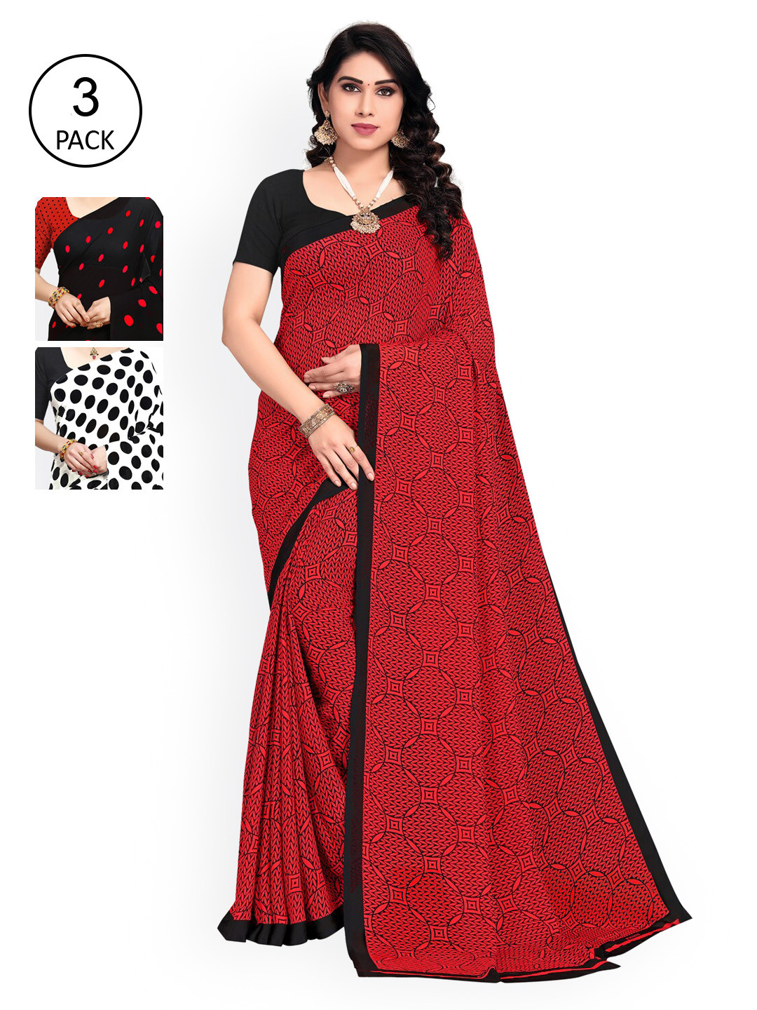 

KALINI Multicoloured Set of 3 Poly Georgette Saree, Multi