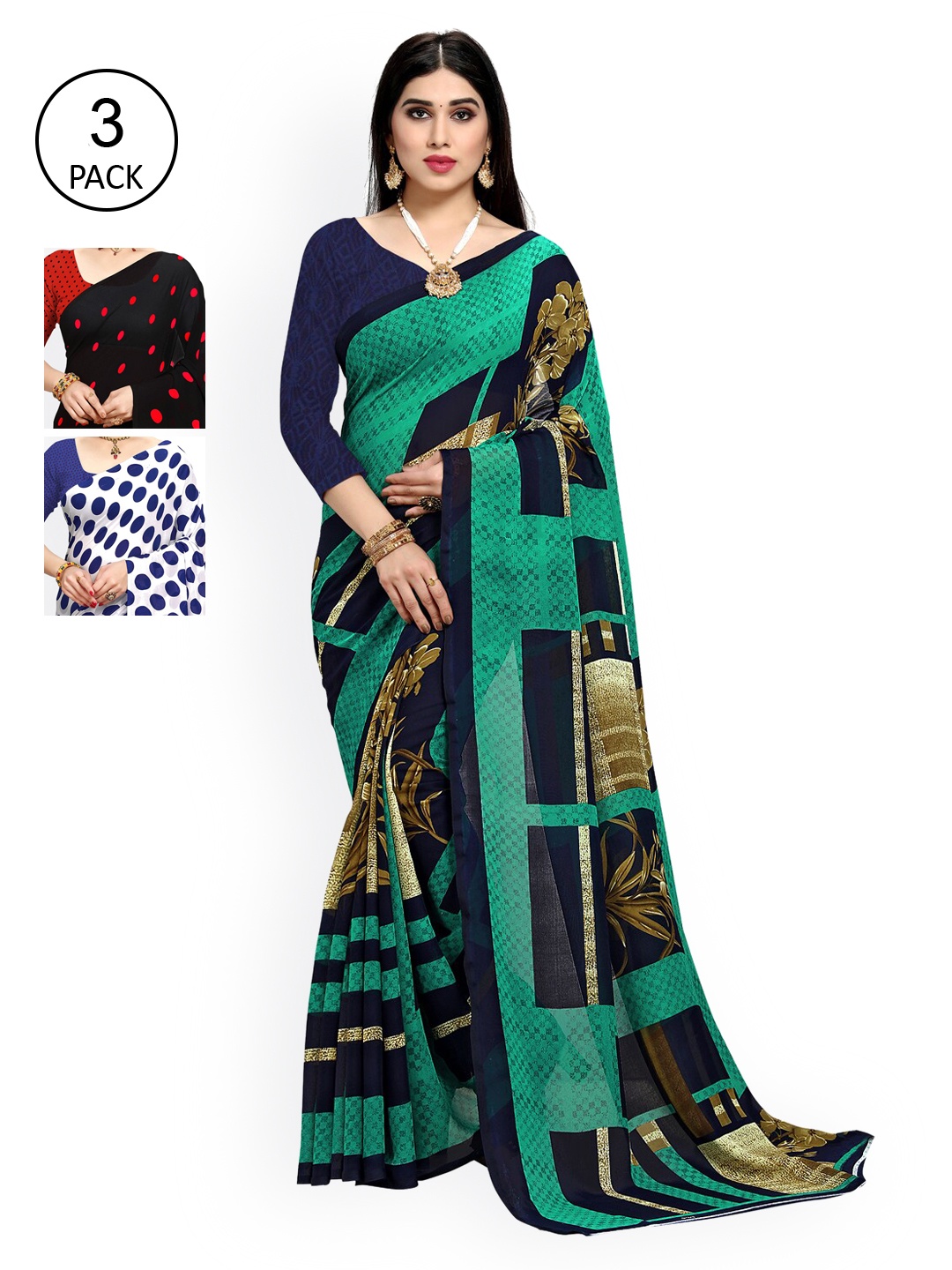 

KALINI Pack of 3 Poly Georgette Printed Saree, Multi